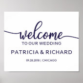 Welkom bij onze bruiloft Chic Navy Blue Sign Poster (Voorkant)