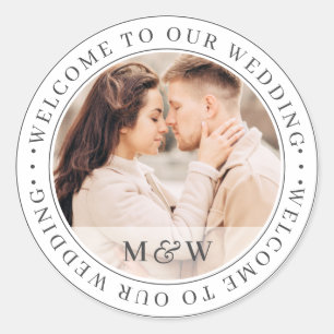 Welkom bij onze bruiloft Classic Custom Photo Ronde Sticker