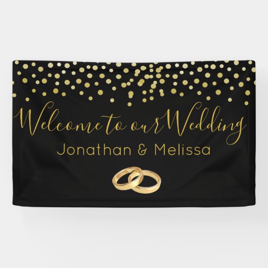 Welkom bij onze bruiloft Faux Gold Confetti Spandoek (Horizontaal)