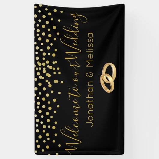Welkom bij onze bruiloft Faux Gold Confetti Spandoek (Verticaal)