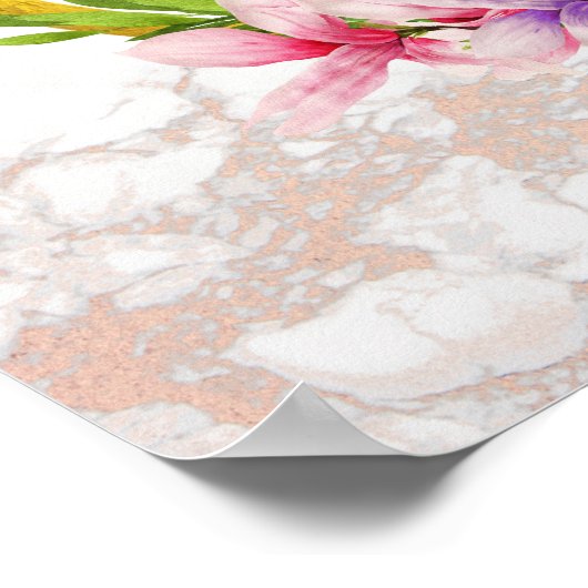 Welkom bij onze bruiloft Floral en Marble Poster (Hoek)