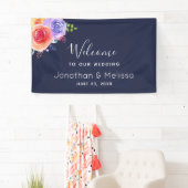 Welkom bij onze bruiloft  Floral Waterverf Spandoek (Insitu)