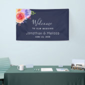 Welkom bij onze bruiloft  Floral Waterverf Spandoek (Beurs)