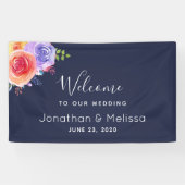 Welkom bij onze bruiloft  Floral Waterverf Spandoek (Horizontaal)