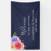 Welkom bij onze bruiloft  Floral Waterverf Spandoek (Verticaal)