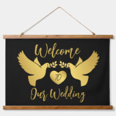 Welkom bij onze bruiloft Gold Doves Hangend Wandkleed (Voorkant)