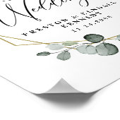 Welkom bij onze bruiloft Greenery Eucalyptus Sign Poster (Hoek)