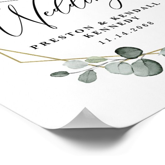 Welkom bij onze bruiloft Greenery Eucalyptus Sign Poster (Hoek)