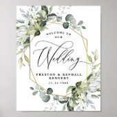 Welkom bij onze bruiloft Greenery Eucalyptus Sign Poster (Voorkant)