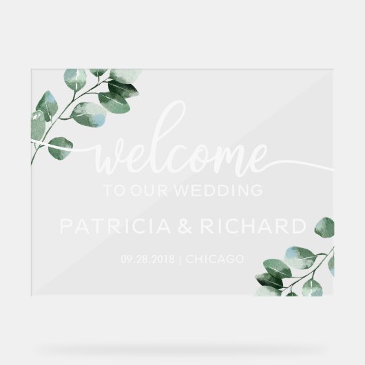 Welkom bij onze bruiloft groen teken acryl bord (Voorkant)