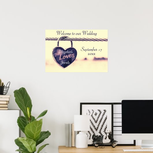 Welkom bij onze bruiloft Heart Padlock Poster (Thuiskantoor)