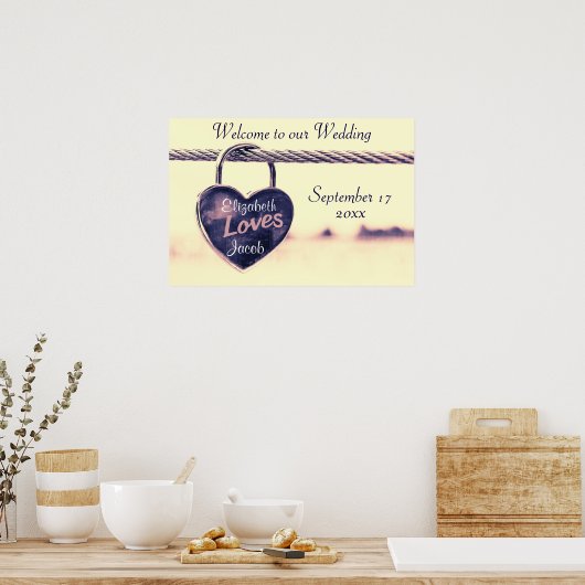 Welkom bij onze bruiloft Heart Padlock Poster (Keuken)