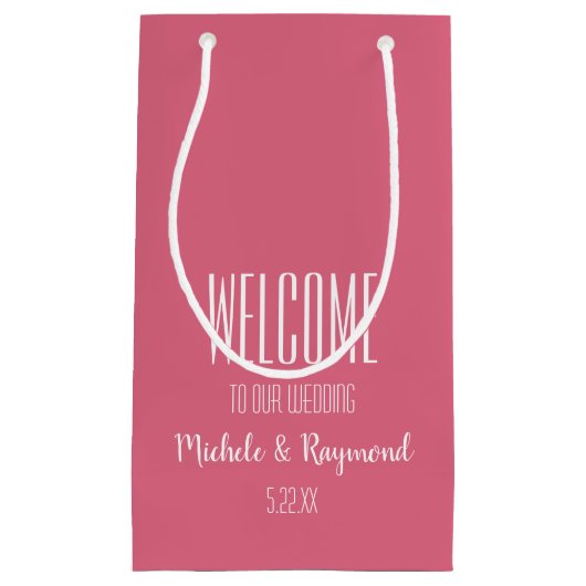 Welkom bij onze bruiloft HETE ROZE geschenkzakken  Klein Cadeauzakje (Voorkant)