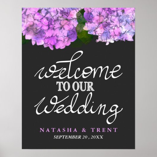 Welkom bij onze bruiloft hydrangea Floral Poster (Voorkant)
