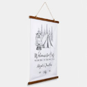 Welkom bij onze bruiloft in de Camping Sketch Wedd Hangend Wandkleed (Gebogen)