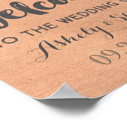 Welkom bij onze bruiloft kraft paper poster (Hoek)