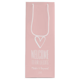 Welkom bij onze bruiloft met de zwarte roze wijn cadeautas