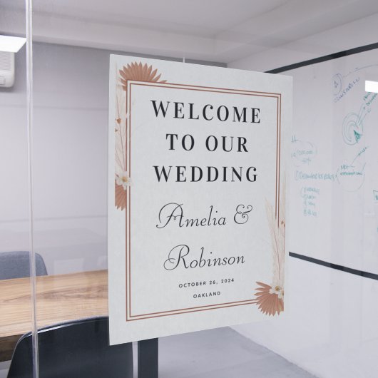 Welkom bij onze bruiloft moderne zwart script op m raamsticker