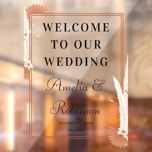 Welkom bij onze bruiloft moderne zwart script op m raamsticker