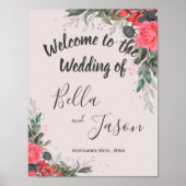 Welkom bij onze bruiloft Oranje Floral Wedding Poster (Voorkant)
