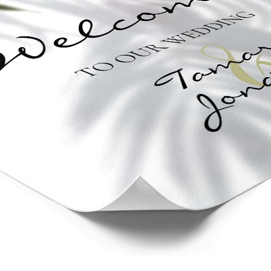 Welkom bij onze bruiloft-palms-orchideeën-sjdows-s poster (Hoek)