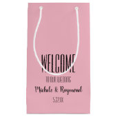 Welkom bij onze bruiloft PINK Gift Bags SMALL Klein Cadeauzakje (Voorkant)