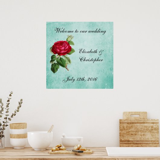 Welkom bij onze bruiloft Rode Roos Poster (Keuken)