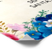 Welkom bij onze bruiloft roze en blauwe bloemen poster (Hoek)