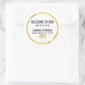 Welkom bij onze bruiloft sjabloon ronde sticker (Tas)