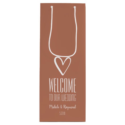 Welkom bij onze bruiloft Terracotta Wijn Cadeautas (Voorkant)