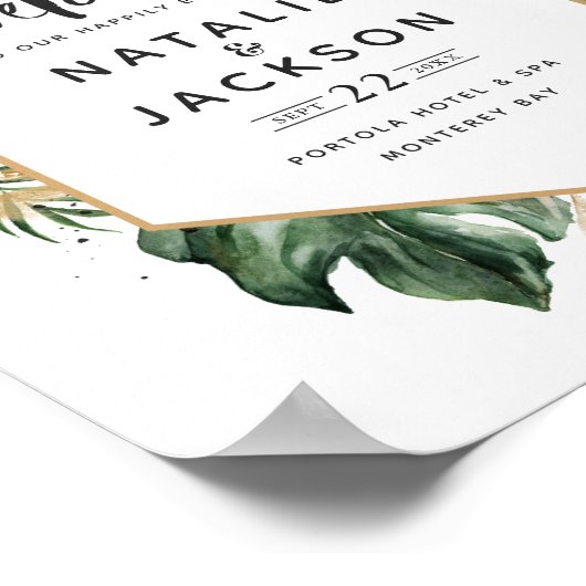 Welkom bij onze bruiloft tropisch poster (Hoek)