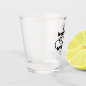 Welkom bij onze bruiloft typografie shot glas (Links)