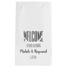 Welkom bij onze bruiloft White Gift Bags SMALL