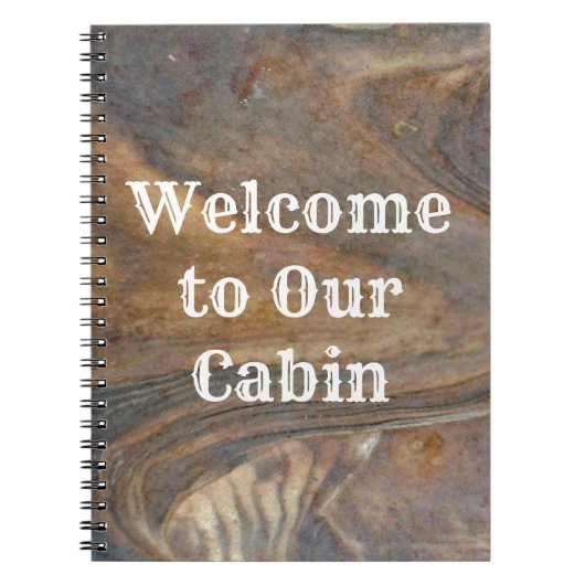 Welkom bij onze Cabin Brown Woodgrain Fotogast Notitieboek (Voorkant)