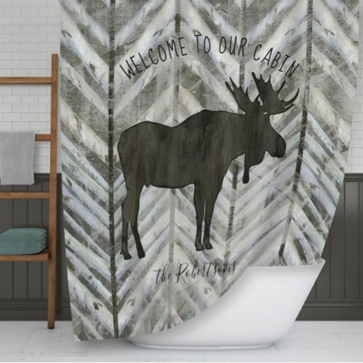 Welkom bij onze Cabin Moose Rustic Lodge Decor Douchegordijn