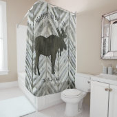 Welkom bij onze Cabin Moose Rustic Lodge Decor Douchegordijn (In situ)