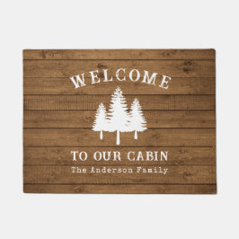 Welkom bij onze cabine bomen houtstijl print deurmat