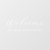 Welkom bij onze eerste Elegant Script bruiloft Raamsticker (Vel)