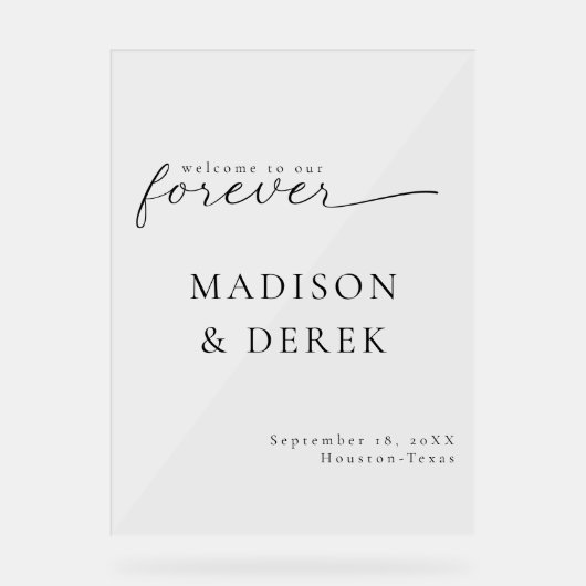 " WELKOM BIJ ONZE EERSTE EN LAATSTE " Bruiloft Acryl Bord (Voorkant)