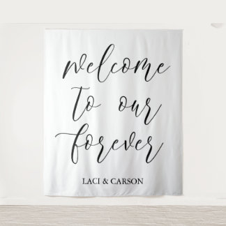 "Welkom bij onze Forever" Wedding Tapestry Achterg Wandkleed