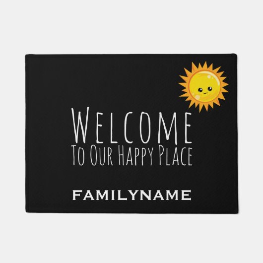 Welkom bij onze Happy Place Cute Familienaam Deurmat (Voorkant)
