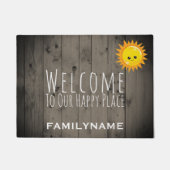 Welkom bij onze Happy Place Rustic Wood Familie Deurmat (Voorkant)