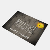 Welkom bij onze Happy Place Rustic Wood Familie Deurmat (Schuin)