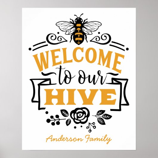 Welkom bij onze Hive | Gold Whimsical Illustration Poster (Voorkant)