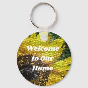 Welkom bij onze Home Mosaic Sunflower House Rental Sleutelhanger