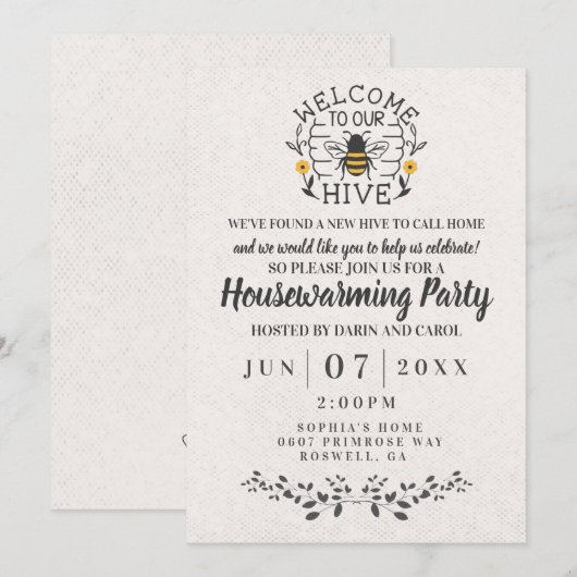 Welkom bij onze Honey Bee Spring Housewarming Kaart (Voorkant / Achterkant)