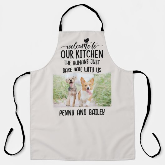 Welkom bij onze keukenhond & aangepaste foto schort (Voorkant)