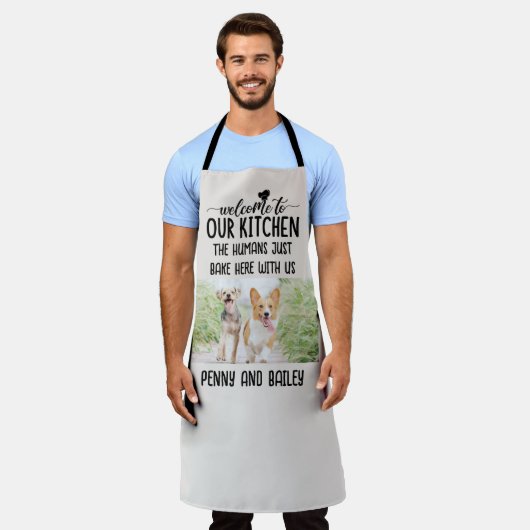 Welkom bij onze keukenhond & aangepaste foto schort (Gedragen)