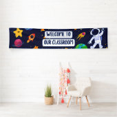 Welkom bij onze klasbanner in Navy Fun Space Spandoek (Insitu)