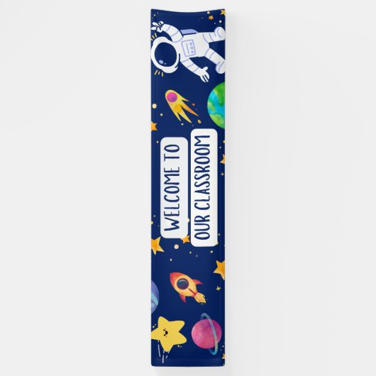Welkom bij onze klasbanner in Navy Fun Space Spandoek (Verticaal)
